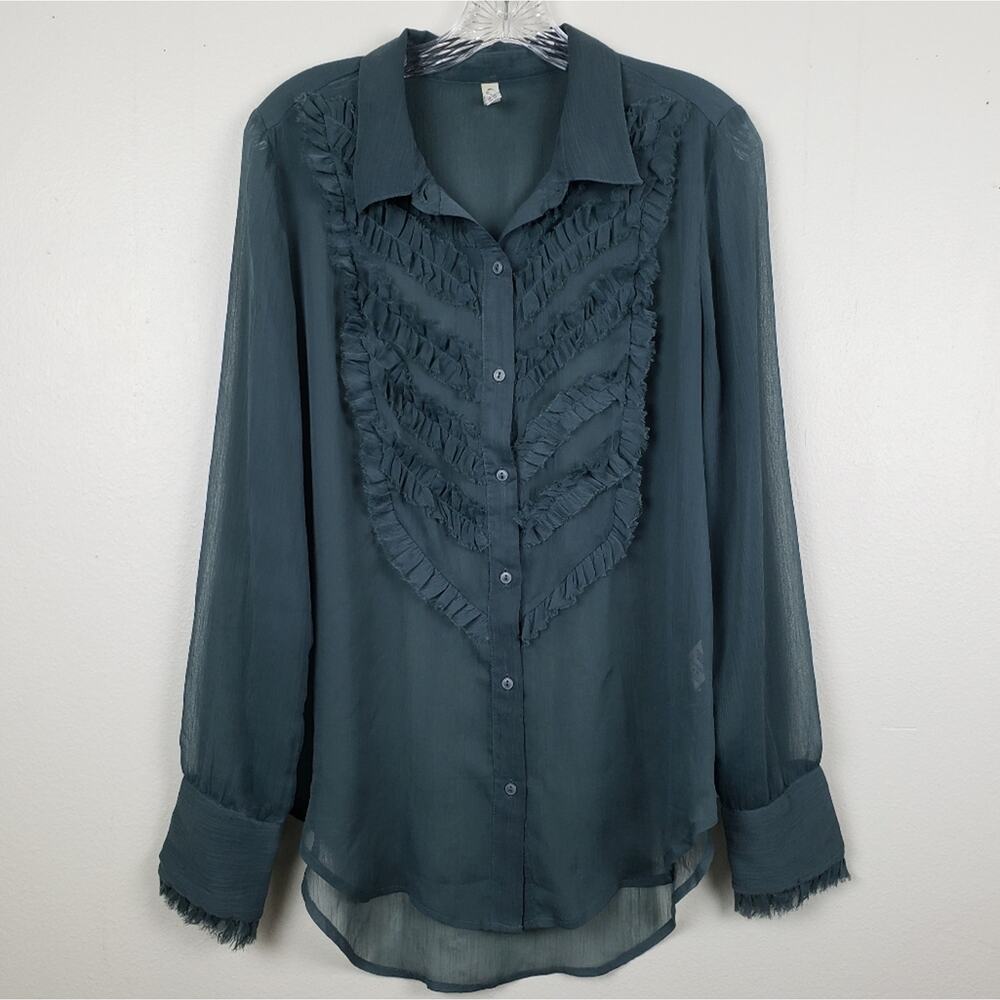 🌞Free People | Green Sheer Long Sleeve Top